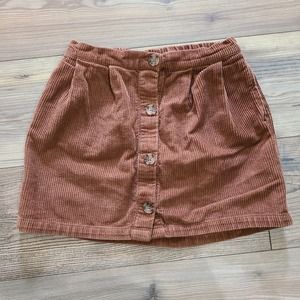 Gap Kids Corduroy Sable Brown Button Front Elastic Waist Mini Skirt Youth L 10